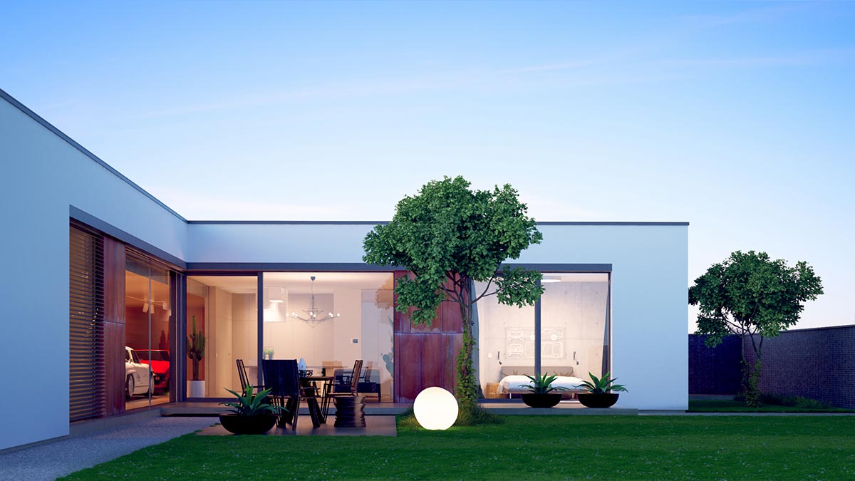 Vizualizace rodinného domu v Třebosicích - fasáda do zahrady