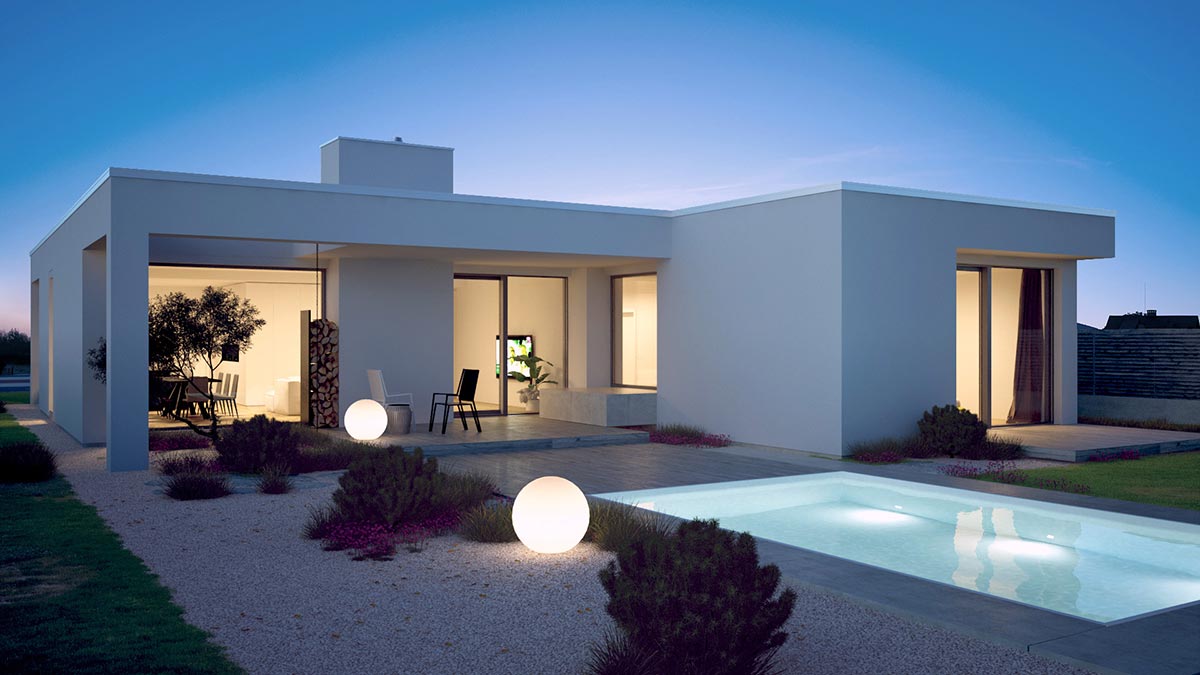 3D vizualizace rodinného domu se zahradou