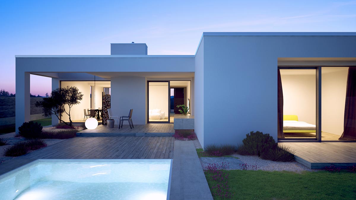 Jižní fasáda návrhu rodinného domu