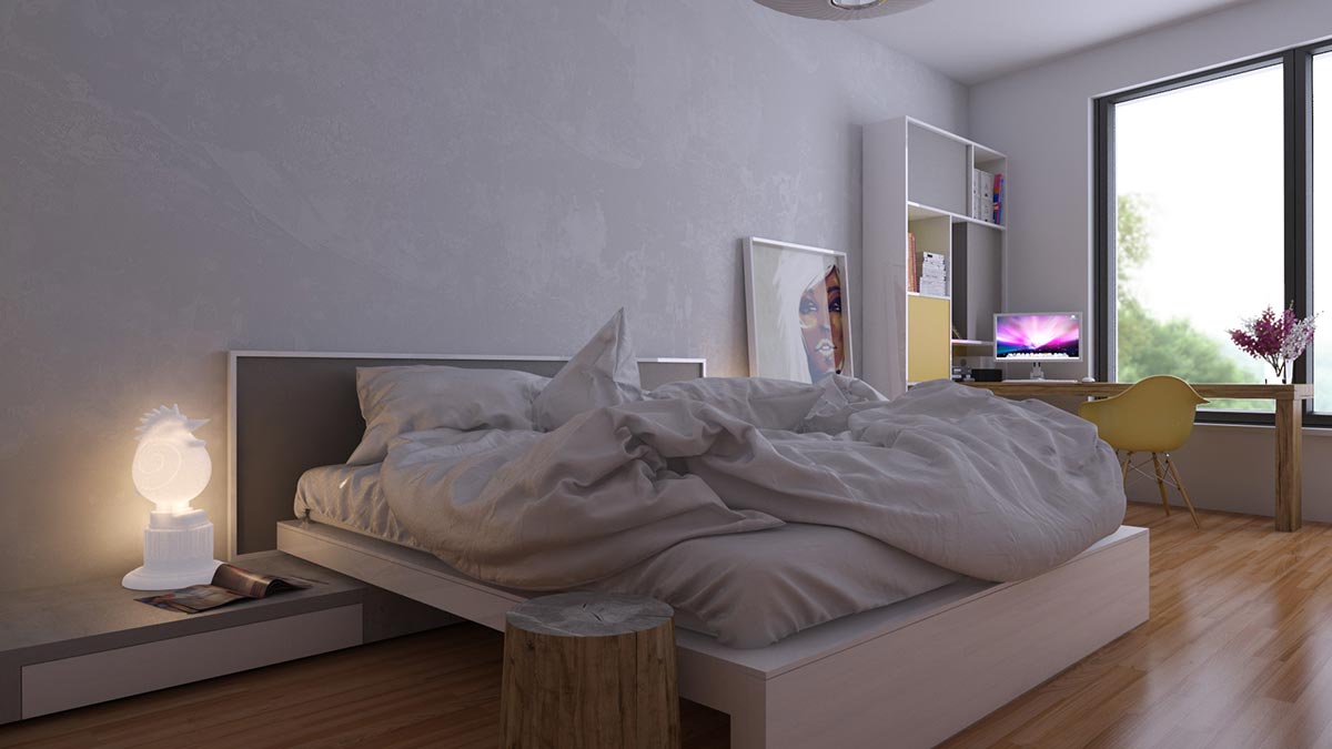 Vizualizace ložnice studentského bytu