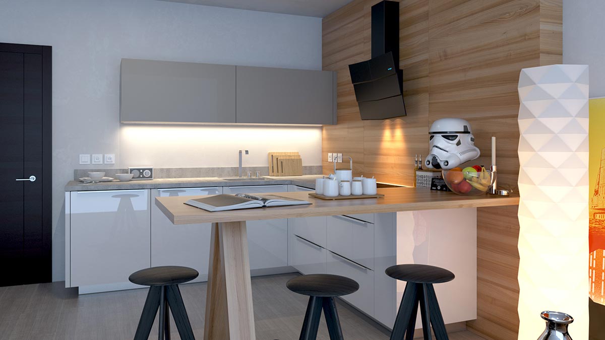 Celkový pohled na návrh kuchyňské linky