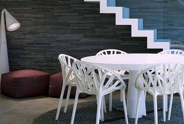 Detail návrhu jídelního stolu se židlemi Vitra Forest