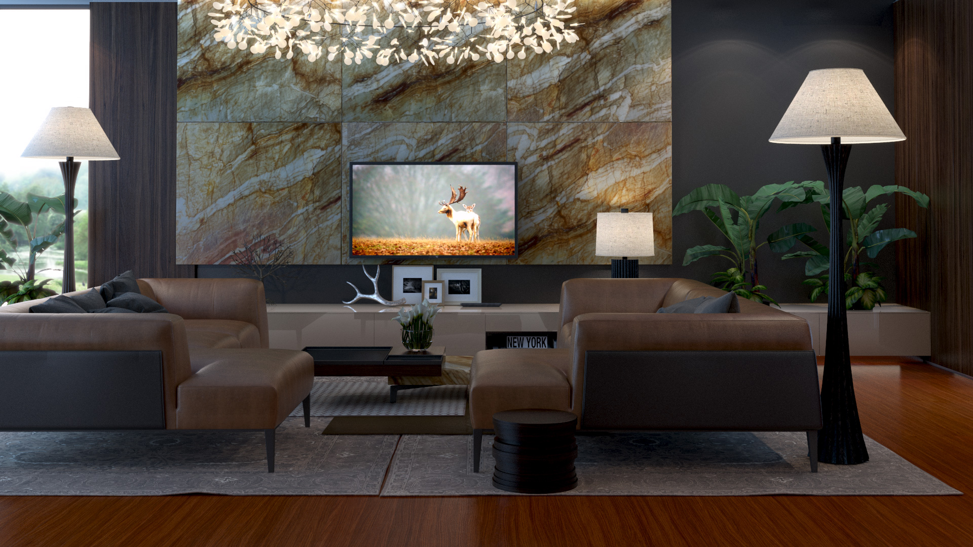 3D návrh interiéru obývacího pokoje